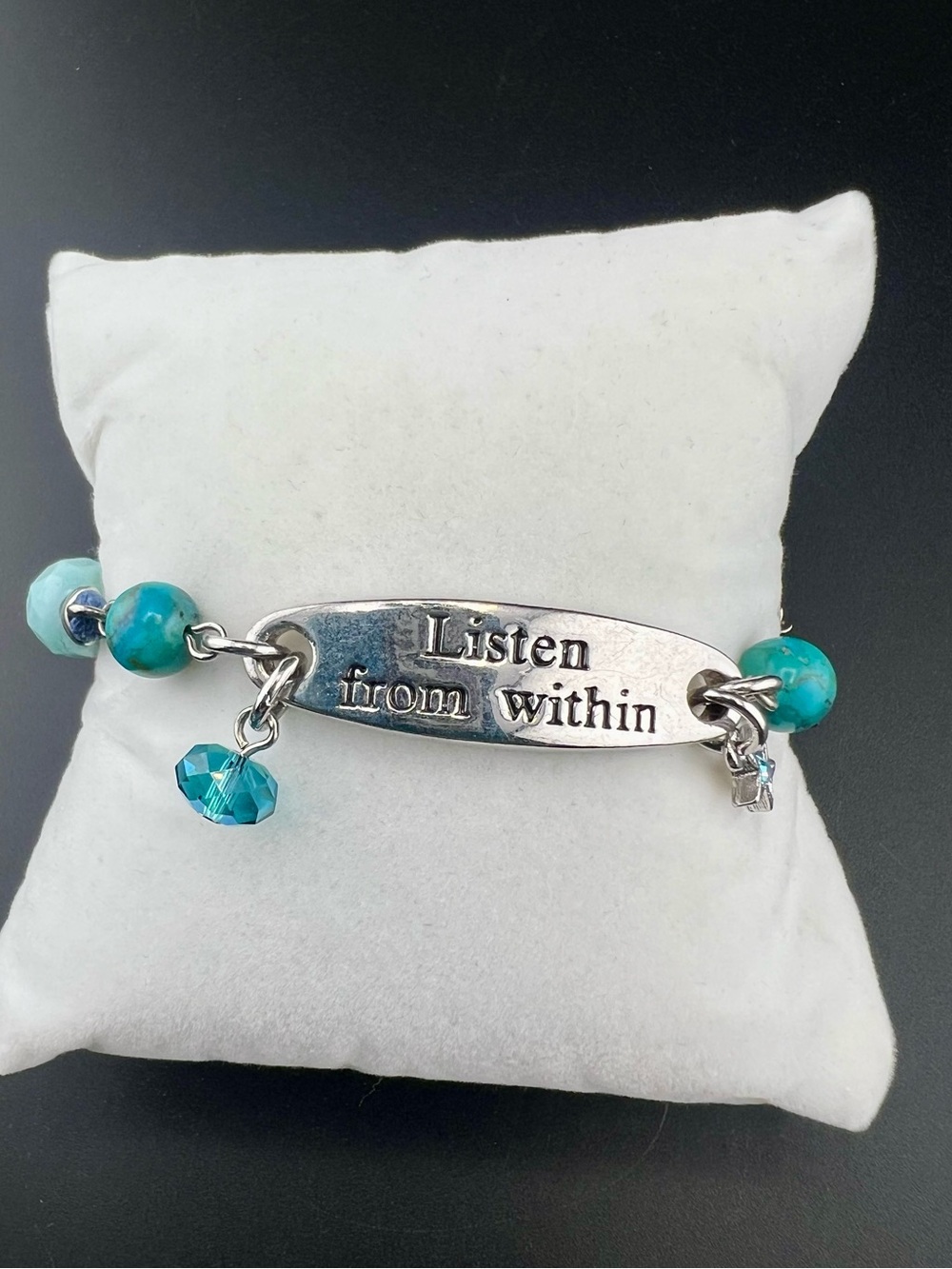 Kirk’s Folly Affirmation Bracelet “Listen From Within” Silver Tone Beaded